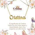 Collar con nombre Cristina diseño clásico bañado en oro 14k significado de la ungida y elegancia regalo mujer distinguida.