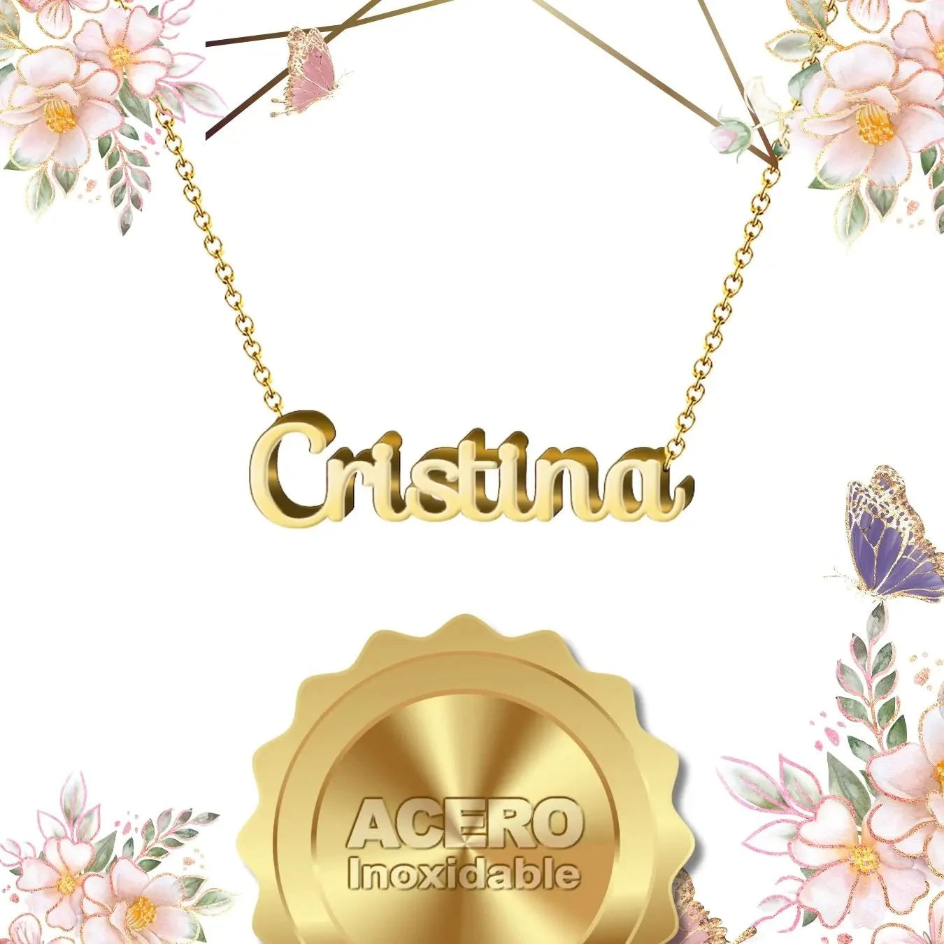 Collar Edición Nombre "cristina" - Distinción Clásica Bañada en Oro 14K textura