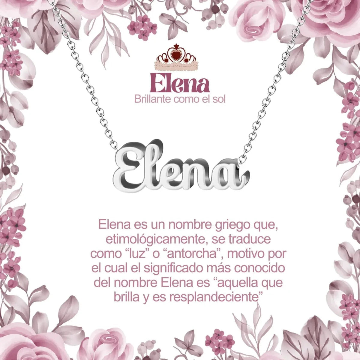 Collar con nombre Elena en acero inoxidable plateado resistente al agua joya brillante regalo para mujer inteligente.