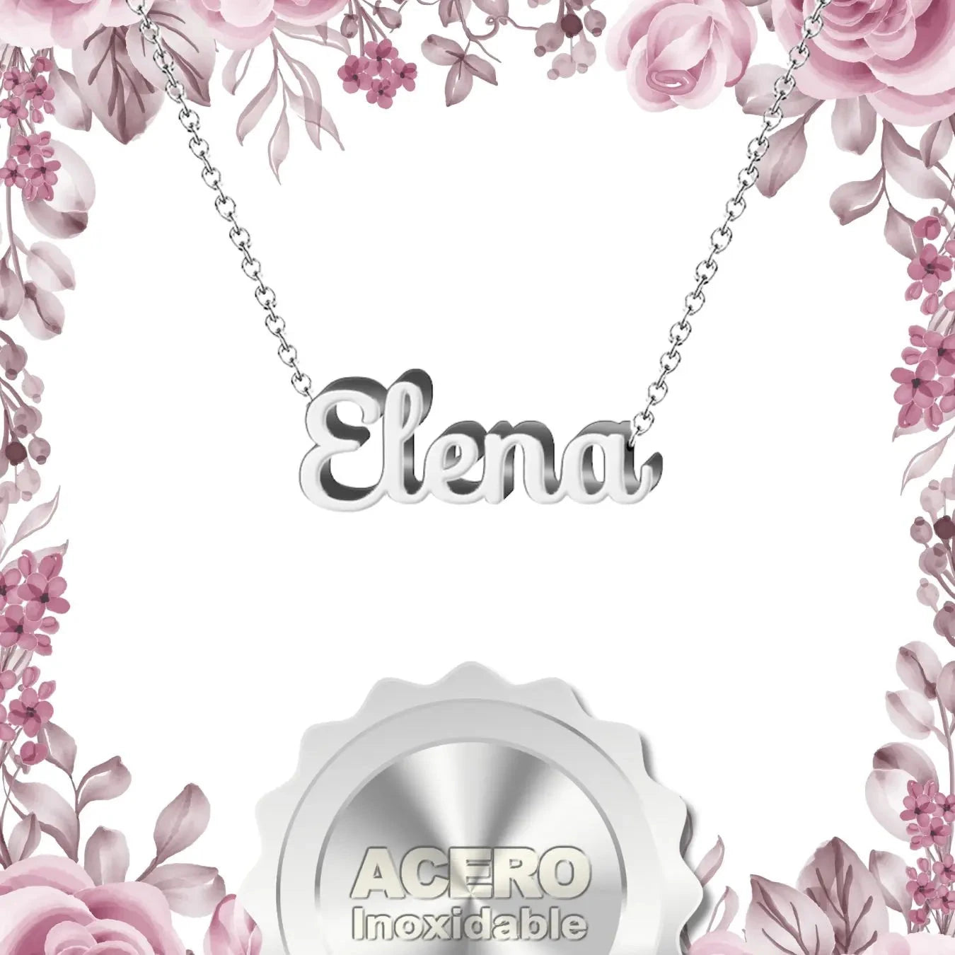 Collar Edición Nombre "elena" - Acero Tono Plateado textura
