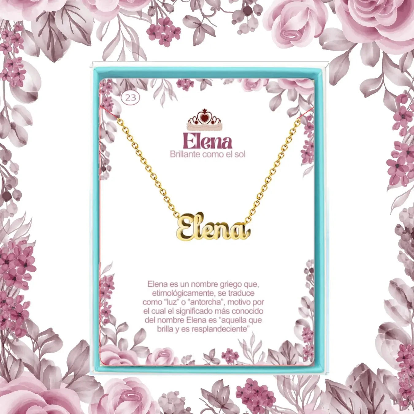 Collar Edición Nombre "elena" - Luz Y Resplandor Bañada en Oro 14K acabado