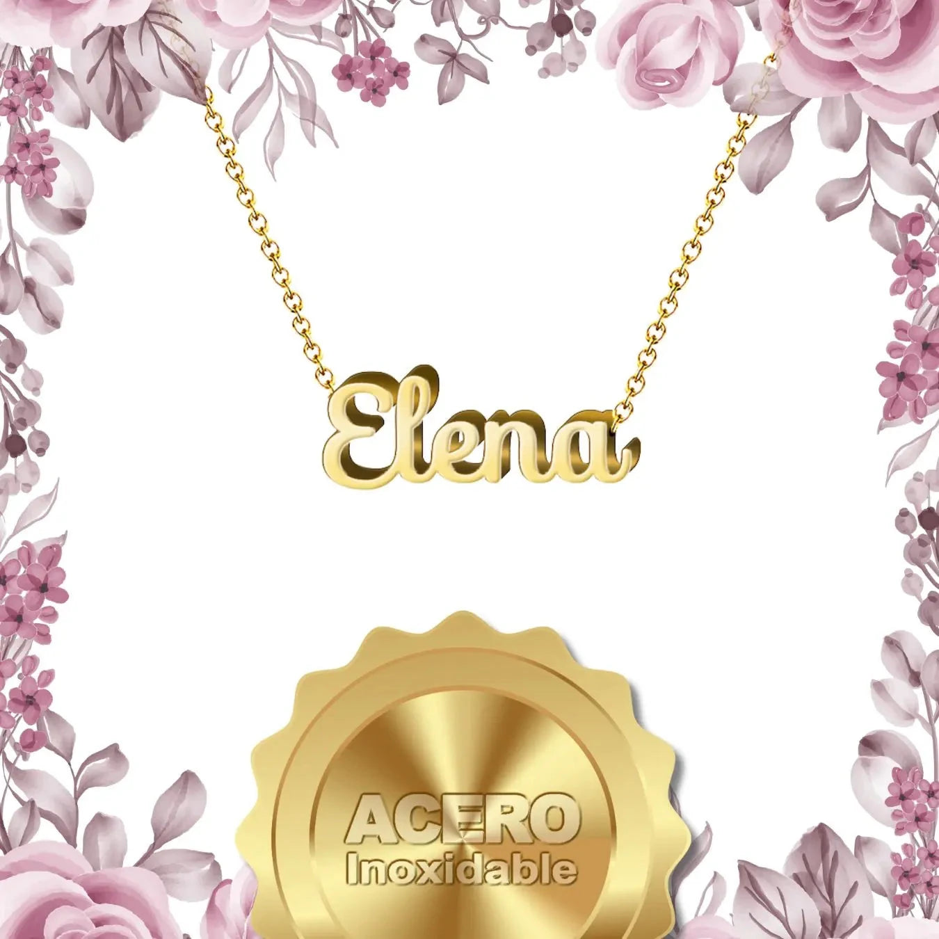 Collar Edición Nombre "elena" - Luz Y Resplandor Bañada en Oro 14K textura