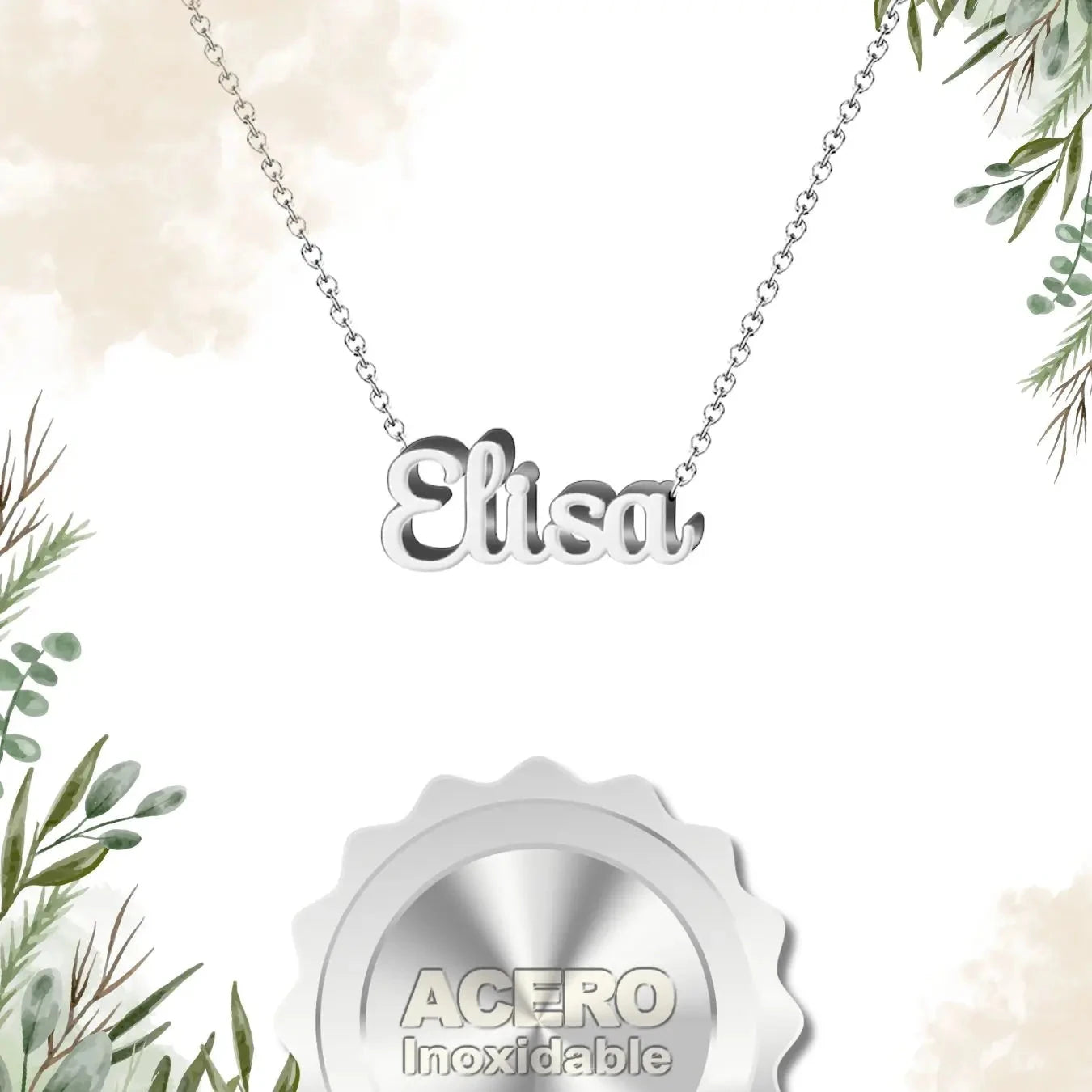 Collar Edición Nombre "elisa" - Acero Tono Plateado textura