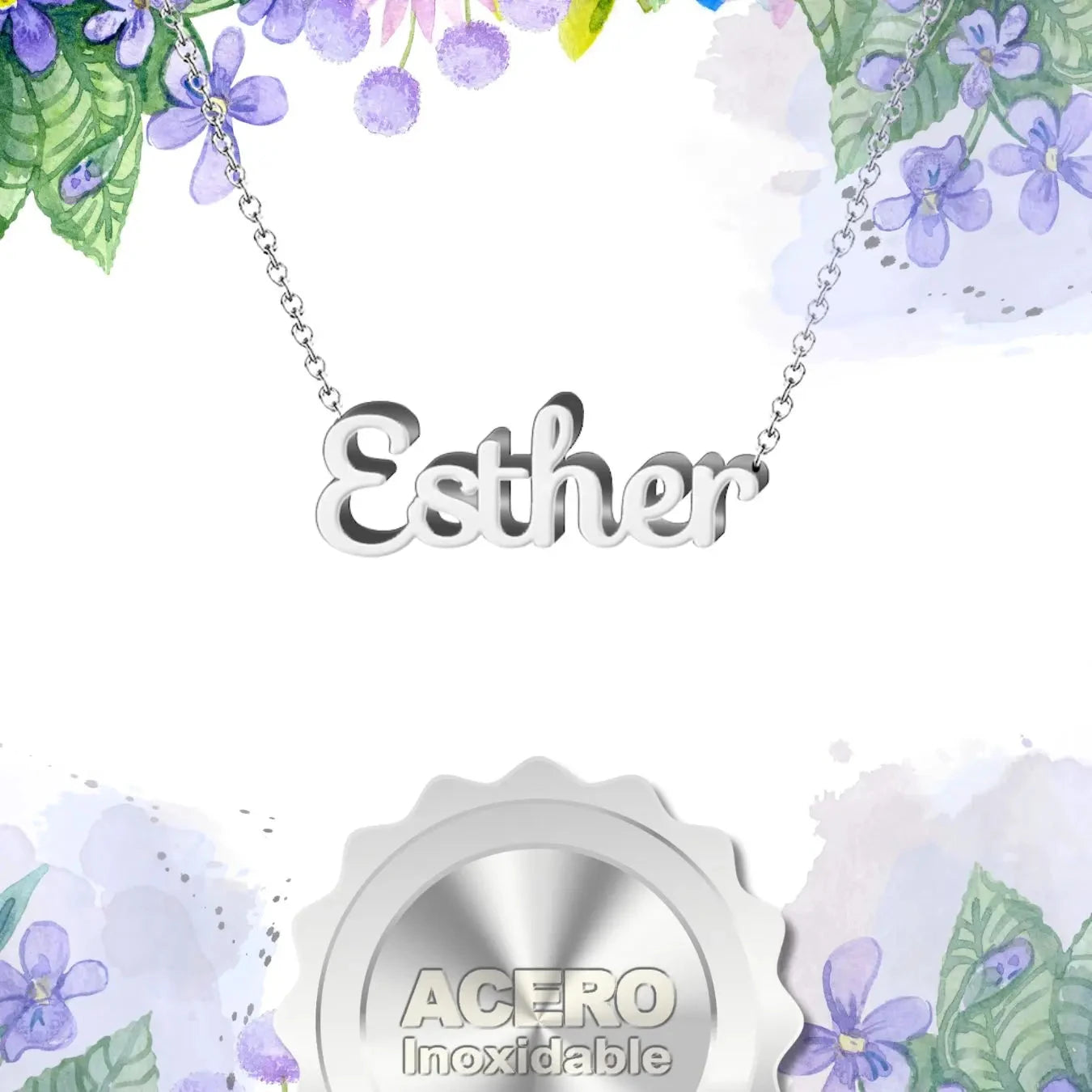 Collar Edición Nombre "esther" - Acero Tono Plateado textura