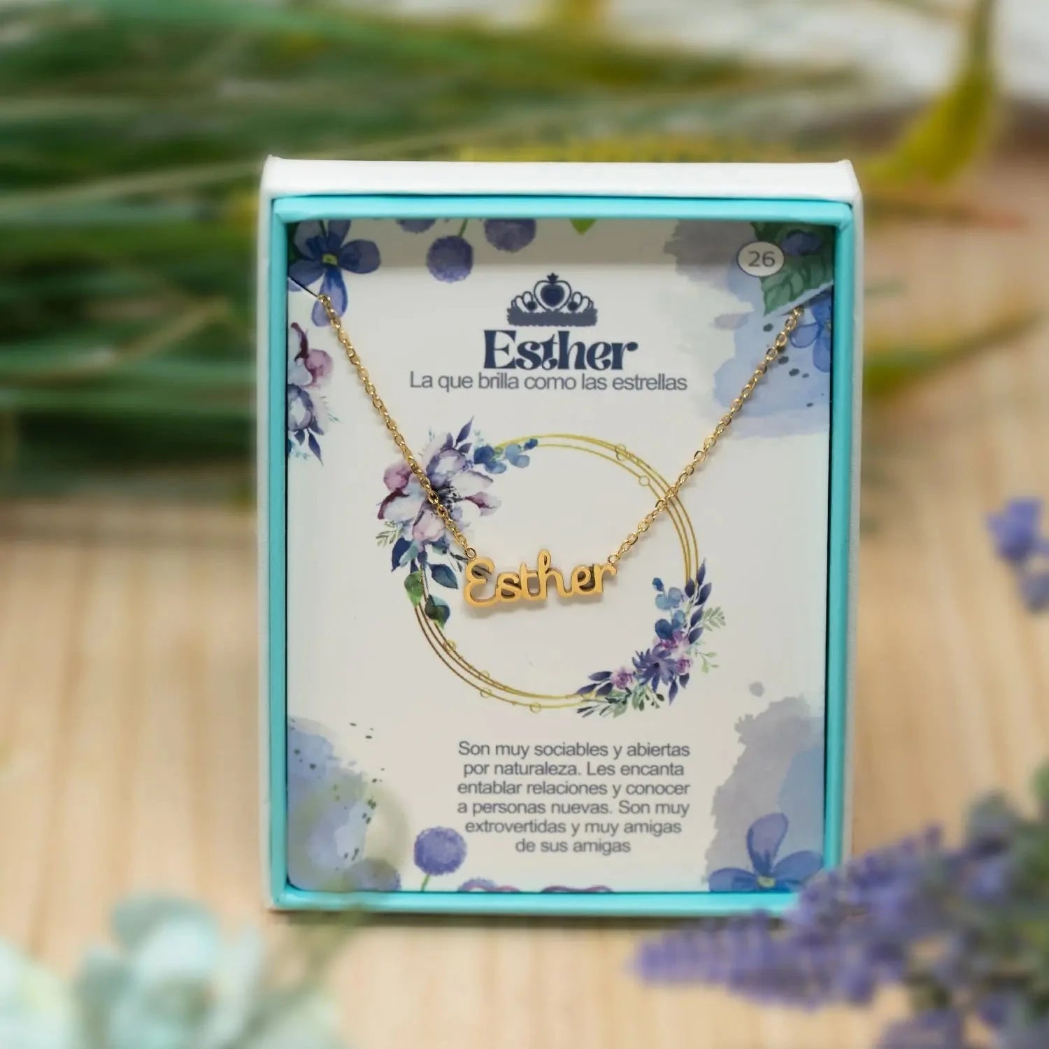 Collar Edición Nombre "esther" - Brillo de Estrella Bañada en Oro 14K detalle