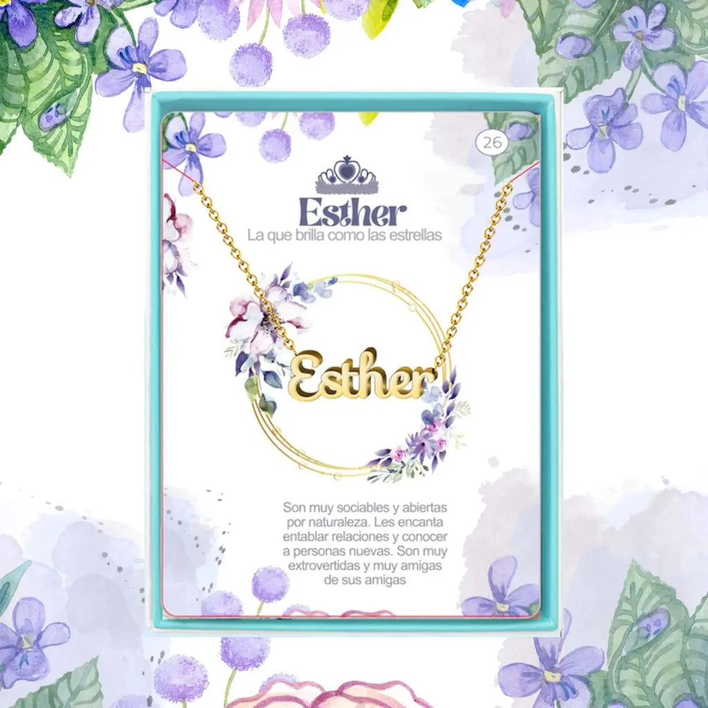 Collar Edición Nombre "esther" - Brillo de Estrella Bañada en Oro 14K acabado