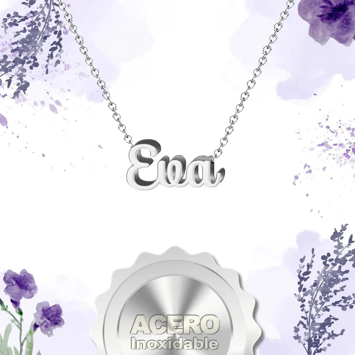 Collar Edición Nombre "eva" - Acero Tono Plateado textura
