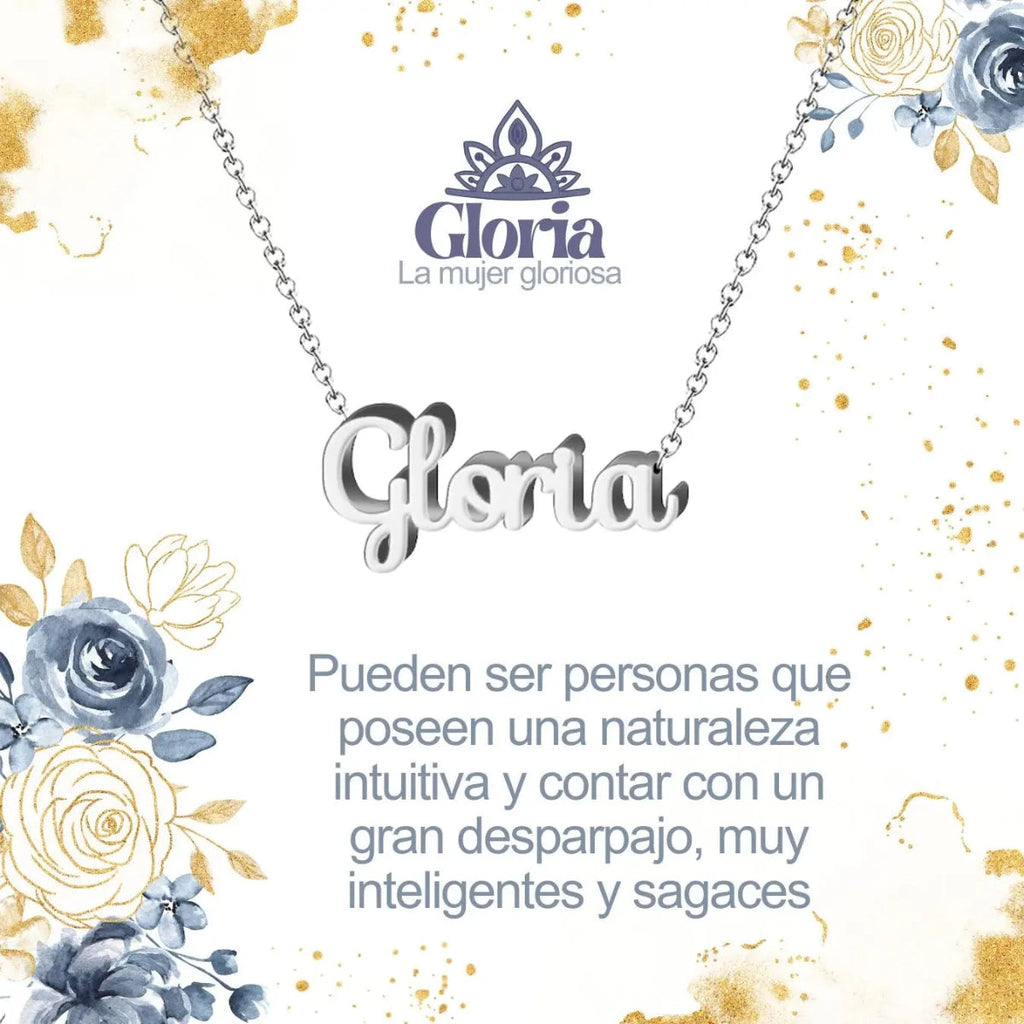 Collar con nombre Gloria en acero inoxidable plateado resistente al agua joya triunfal regalo para mujer alegre.