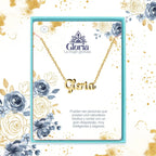 Collar Edición Nombre "gloria" - Esplendor Y Majestad Bañada en Oro 14K acabado