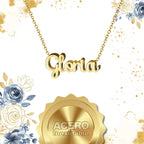 Collar Edición Nombre "gloria" - Esplendor Y Majestad Bañada en Oro 14K textura