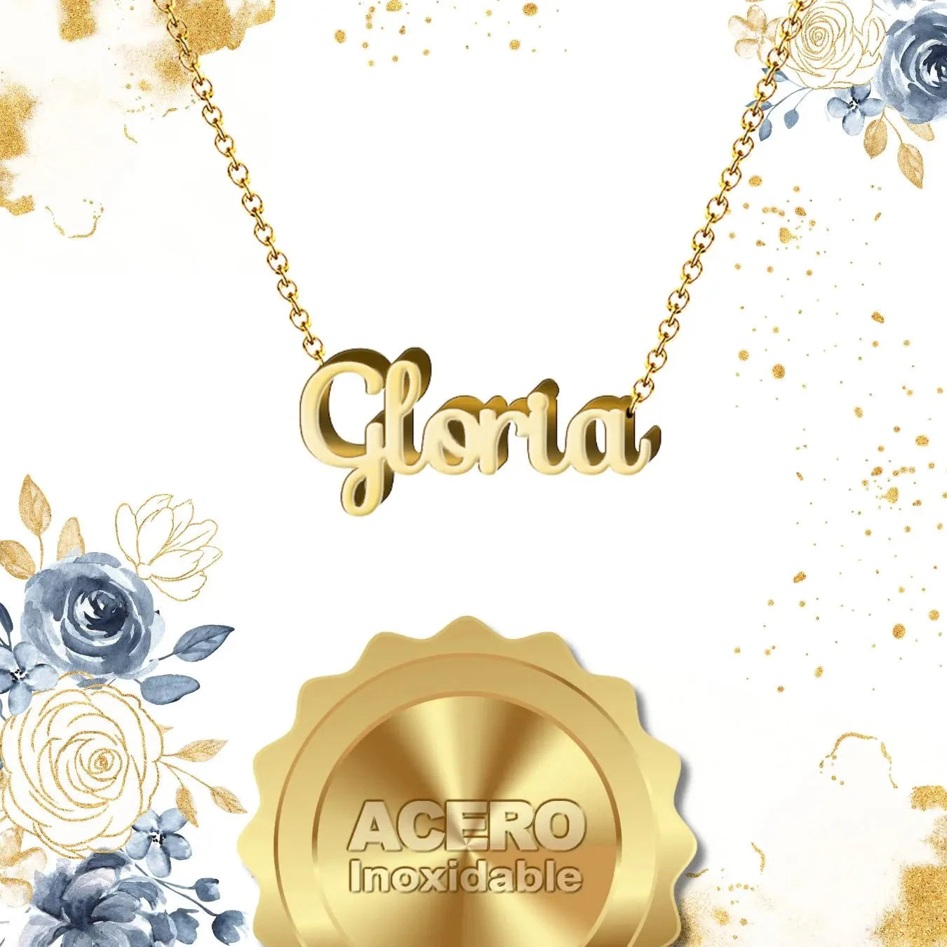 Collar Edición Nombre "gloria" - Esplendor Y Majestad Bañada en Oro 14K textura