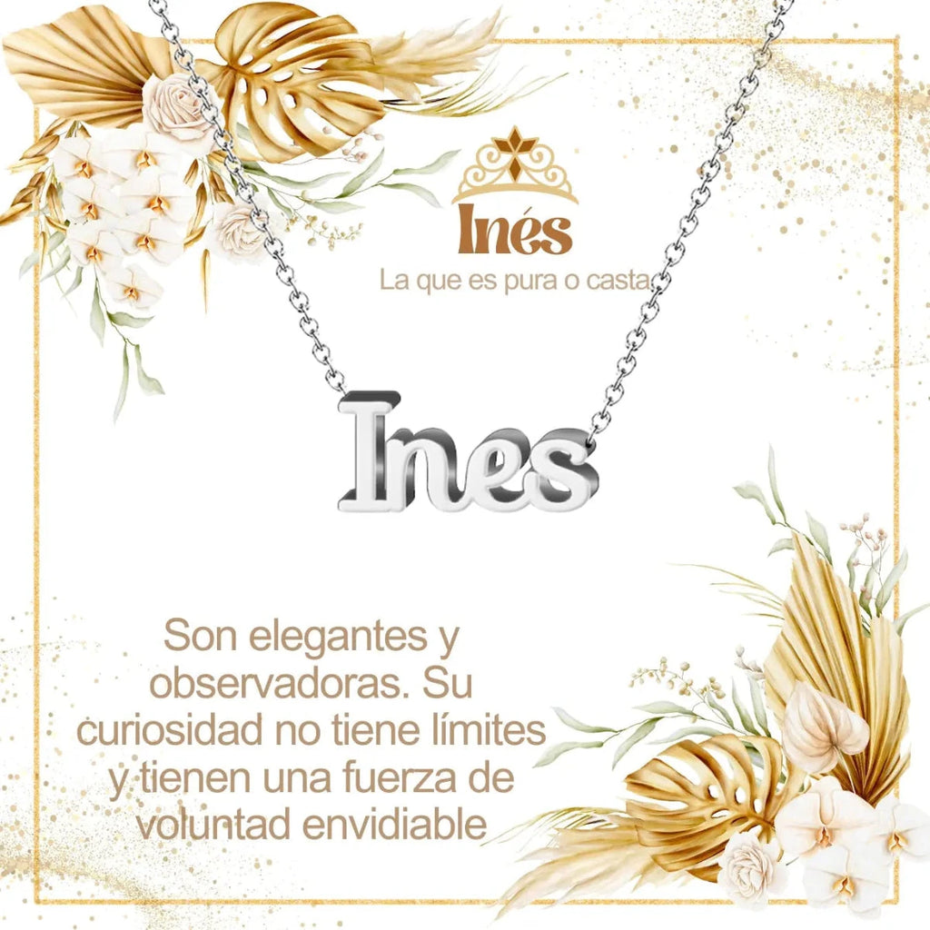 Collar con nombre Inés en acero inoxidable plateado resistente al agua joya limpia regalo para mujer sincera.