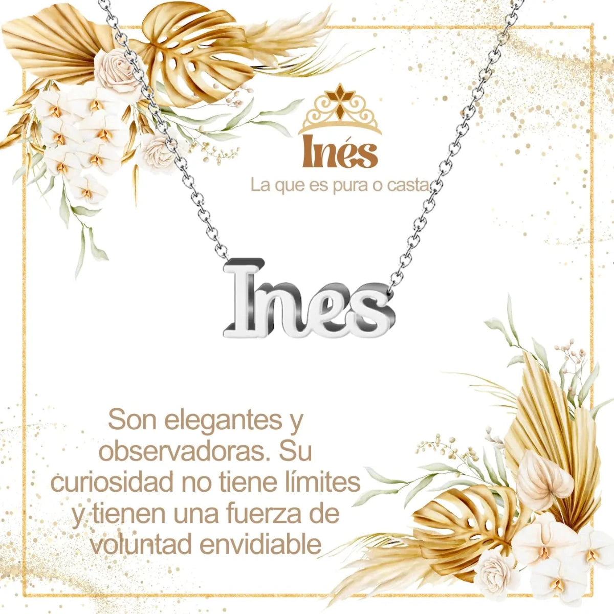 Collar con nombre Inés en acero inoxidable plateado resistente al agua joya limpia regalo para mujer sincera.