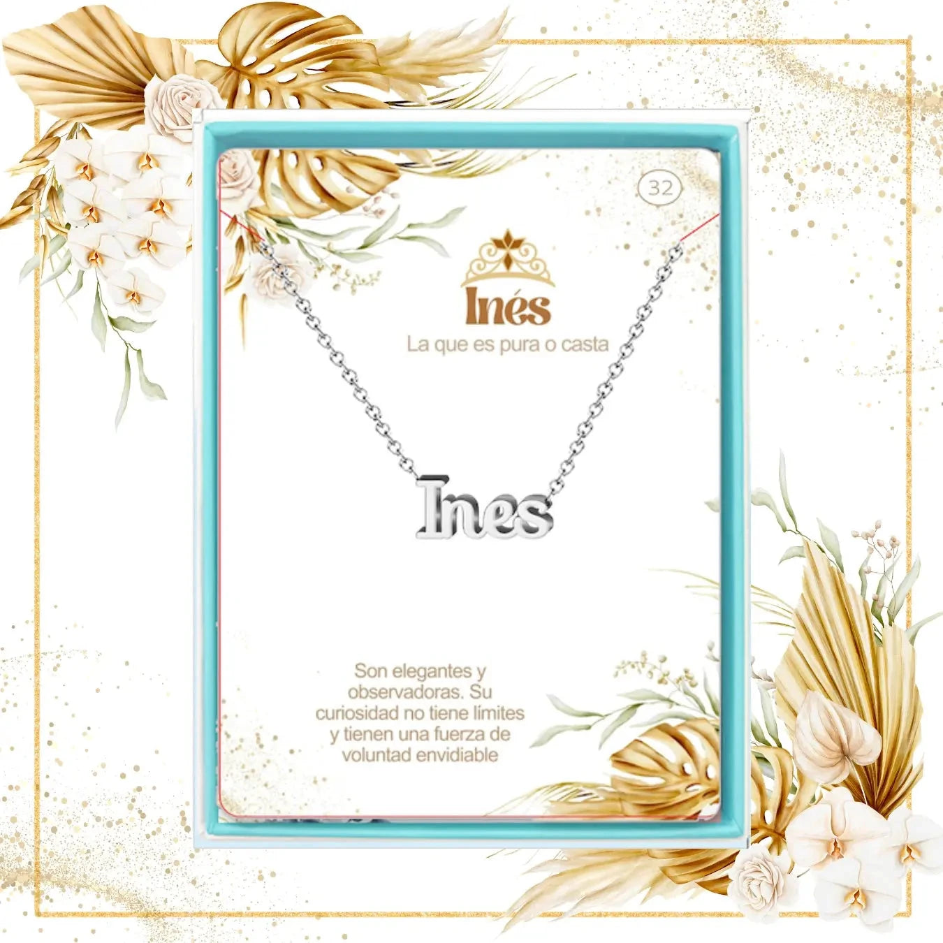 Collar Edición Nombre "inés" - Acero Tono Plateado acabado