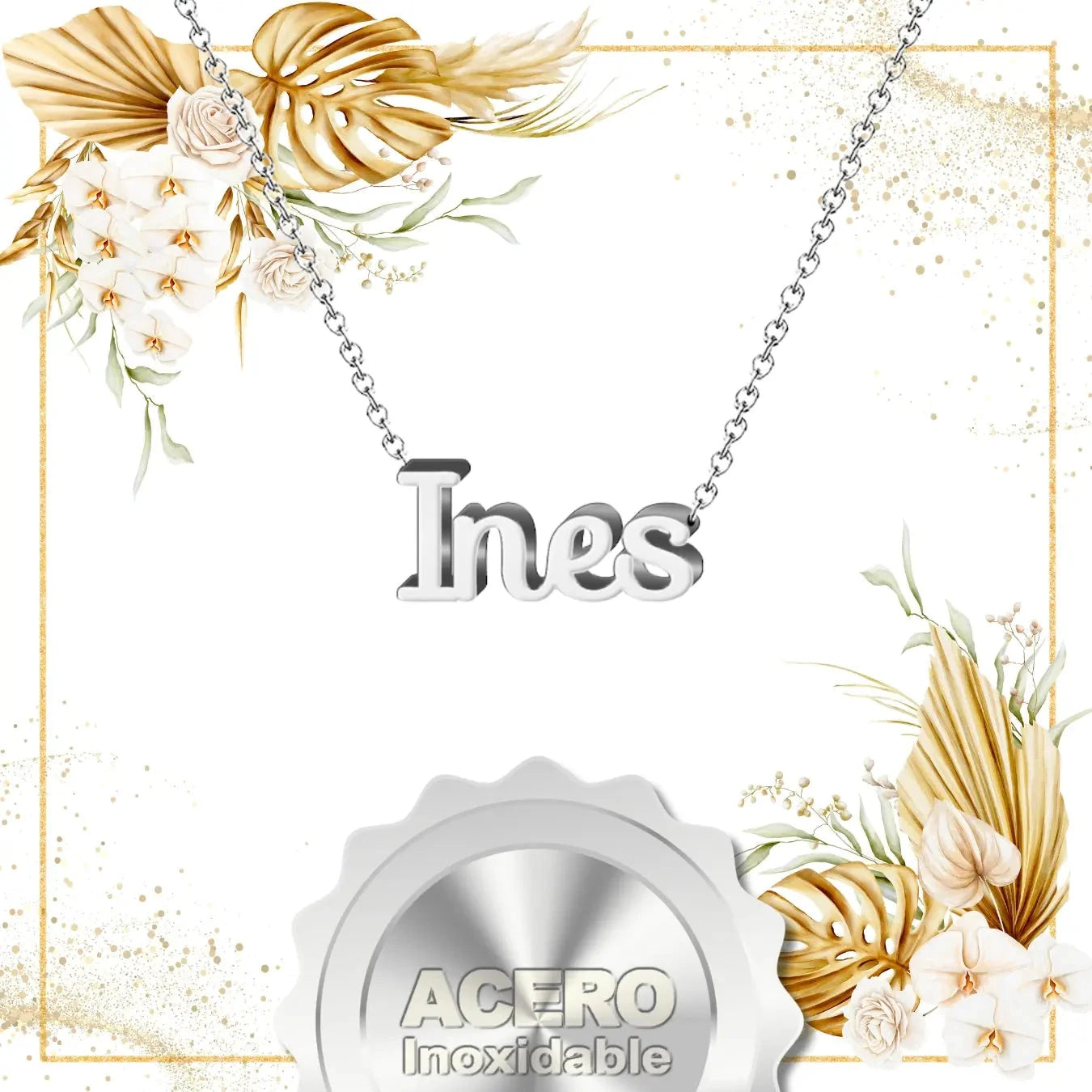 Collar Edición Nombre "inés" - Acero Tono Plateado textura