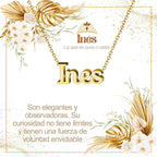 Collar con nombre Inés diseño minimalista bañado en oro 14k significado de pureza y autenticidad regalo mujer clásica.