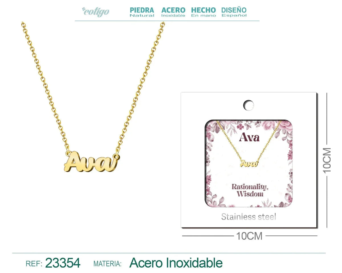 Collar dorado con nombre Ava diseño corto minimalista y acabado brillante