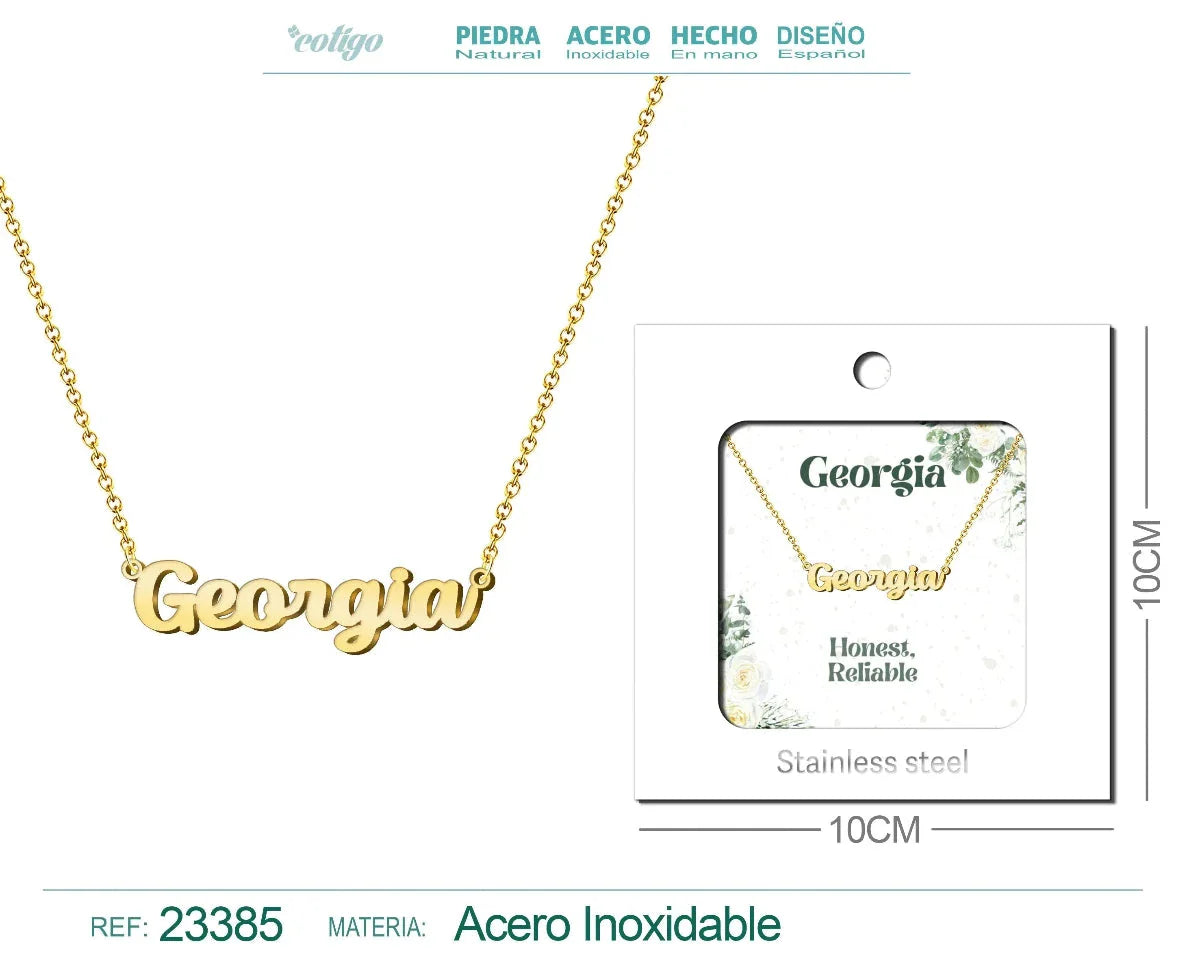 Collar dorado con nombre Georgia escrito en inglés diseño sureño elegante y acabado brillante