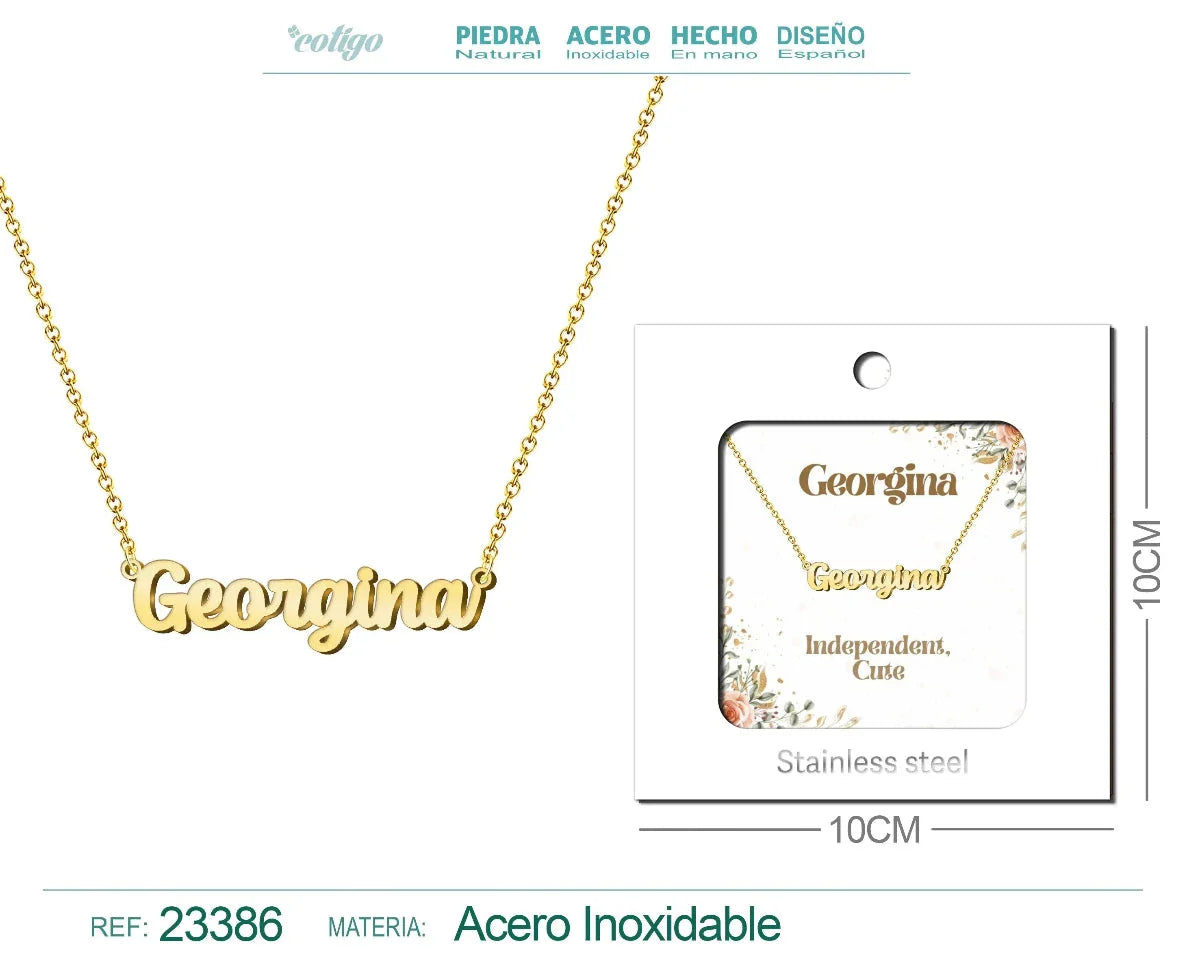 Collar dorado con nombre Georgina escrito en cursiva diseño sofisticado y acabado brillante