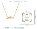 Collar dorado con nombre Julia escrito en cursiva diseño clásico elegante y acabado brillante