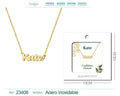Collar dorado con nombre Kate escrito en cursiva diseño clásico minimalista y acabado brillante