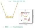 Collar dorado con nombre Katie escrito en cursiva diseño juvenil dulce y acabado brillante