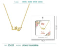 Collar dorado con nombre Lily escrito en cursiva diseño botánico elegante y acabado brillante