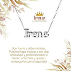 Collar con nombre Irene en acero inoxidable plateado resistente al agua joya serena regalo para mujer equilibrada.