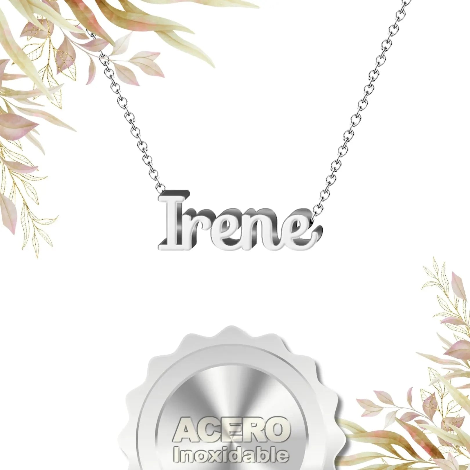 Collar Edición Nombre "irene" - Acero Tono Plateado textura