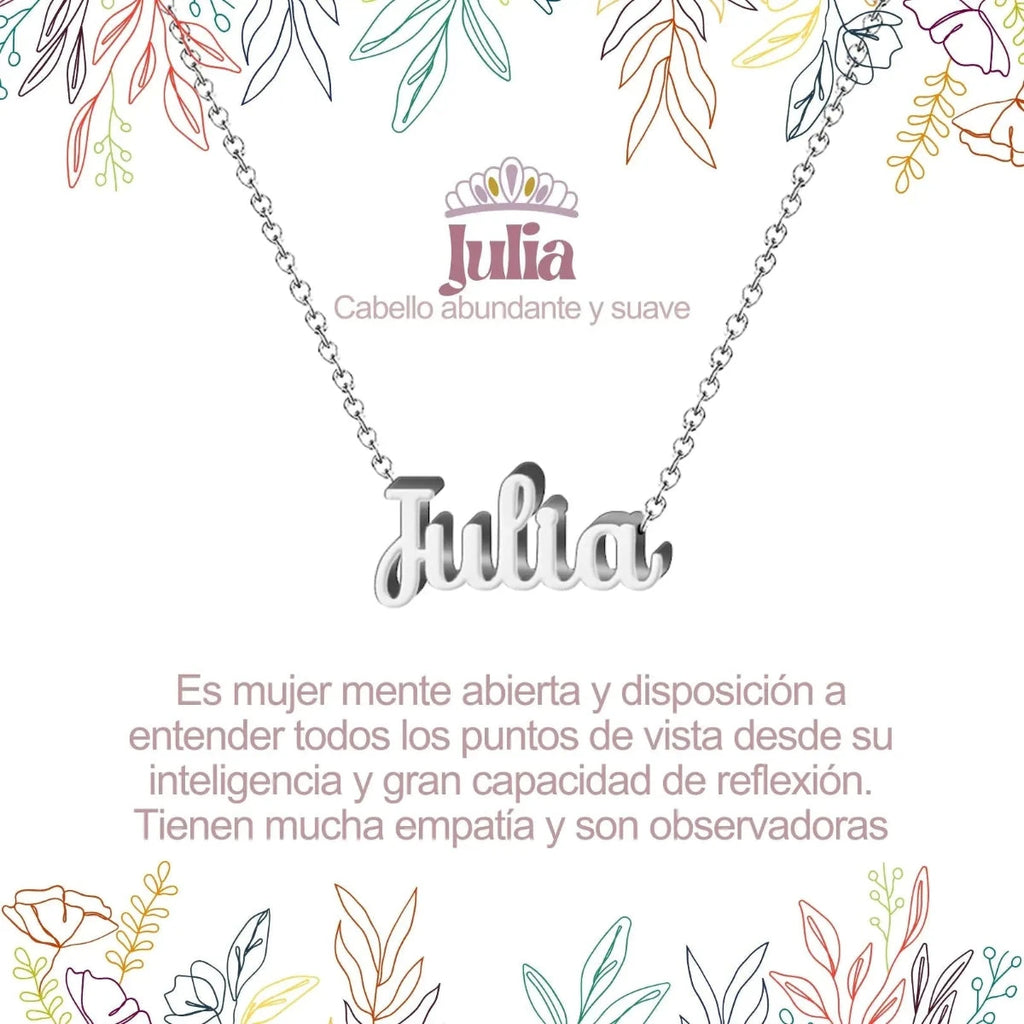 Collar con nombre Julia en acero inoxidable plateado resistente al agua joya fuerte regalo para mujer dinámica.