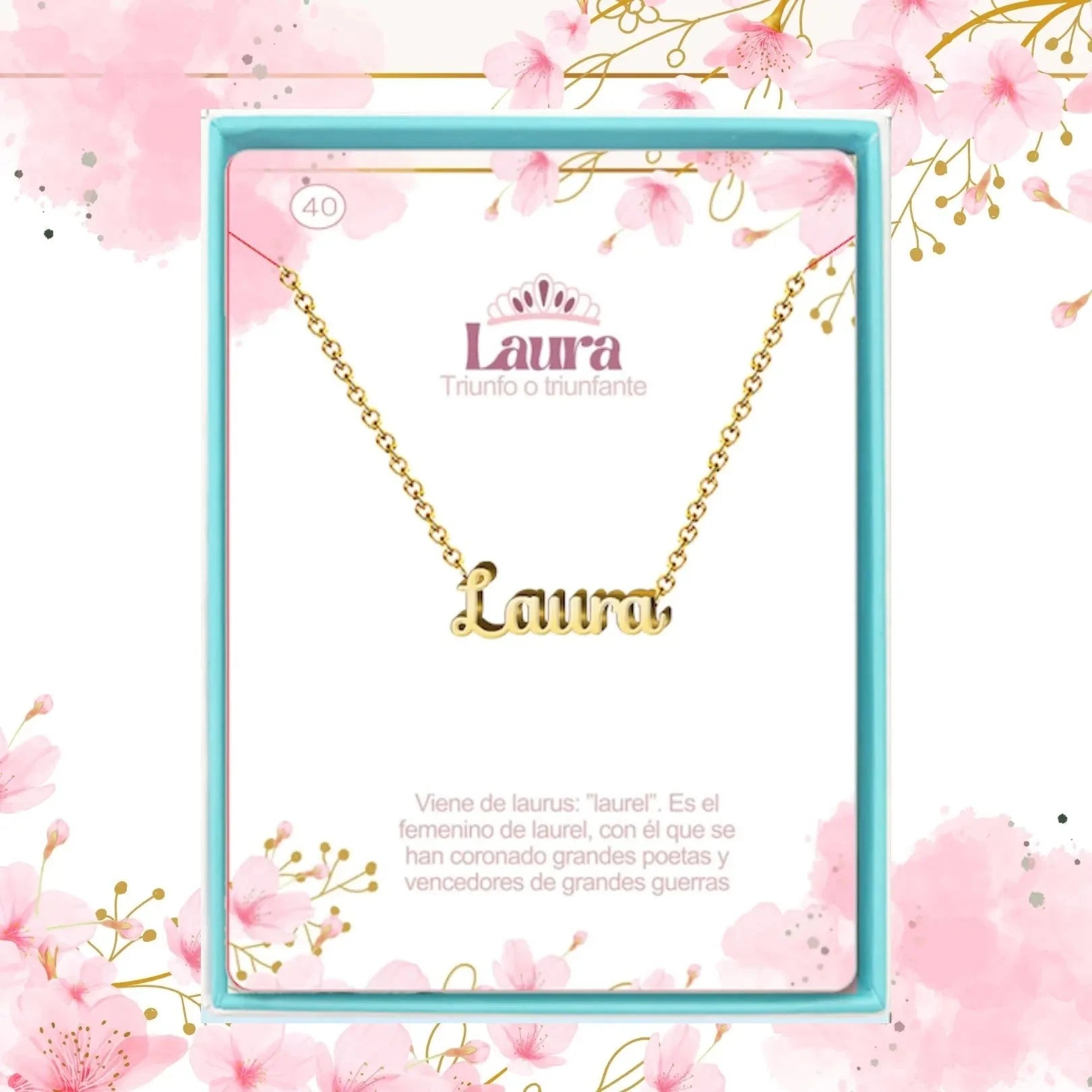 Collar Edición Nombre "laura" - Símbolo de Victoria Bañada en Oro 14K acabado