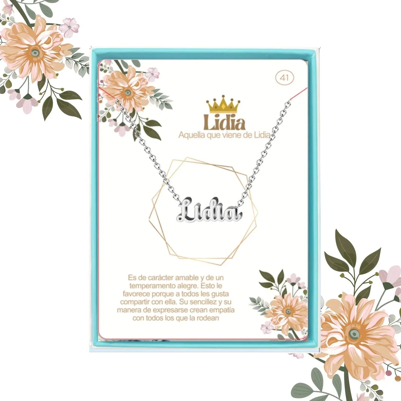 Collar Edición Nombre "lidia" - Acero Tono Plateado acabado