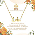 Collar con nombre Lola diseño con carácter bañado en oro 14k significado de pasión y fuerza femenina regalo mujer.