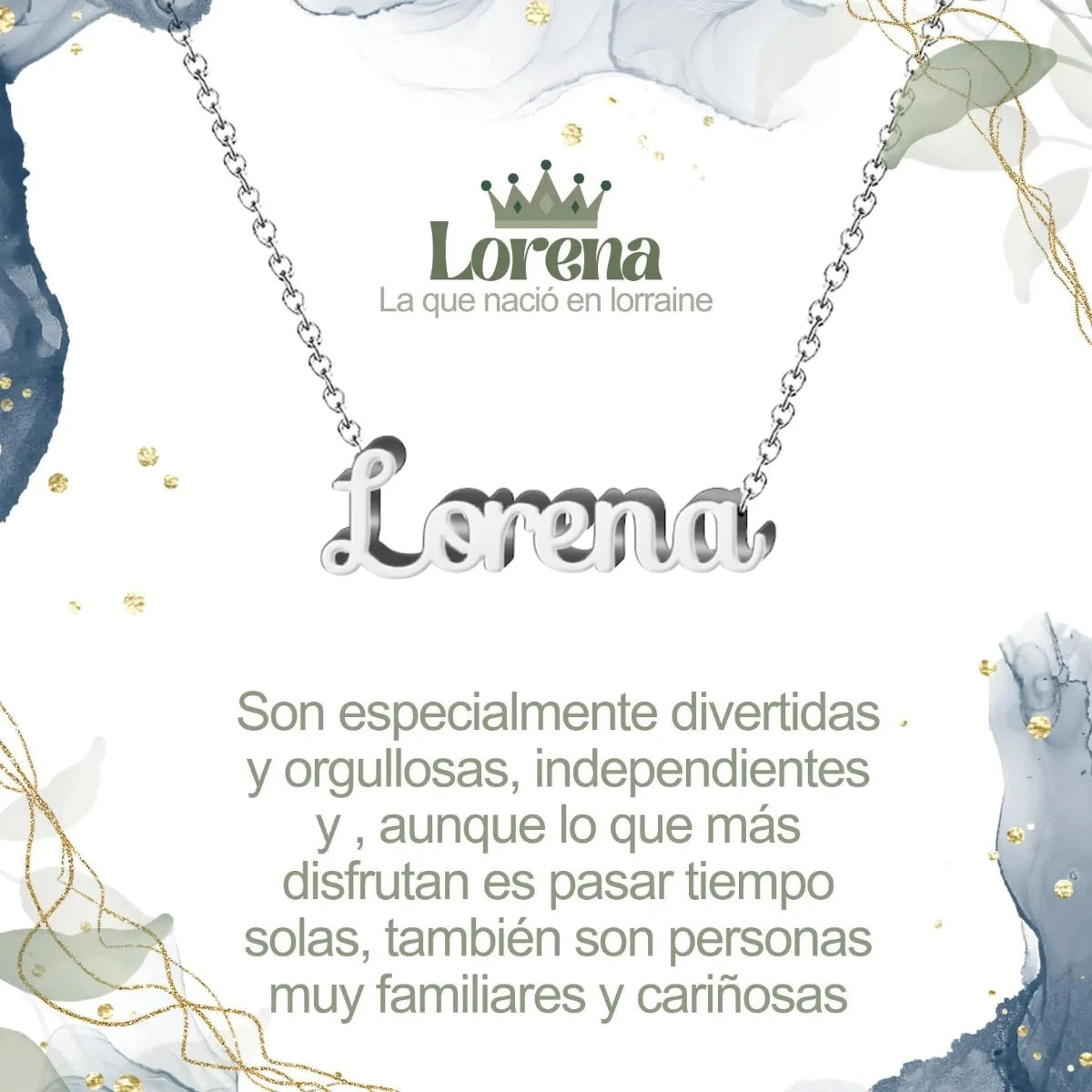 Collar con nombre Lorena en acero inoxidable plateado resistente al agua joya fuerte regalo para mujer luchadora.