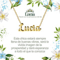 Collar con nombre Lucía diseño radiante bañado en oro 14k significado de luz y primera claridad regalo mujer luminosa.