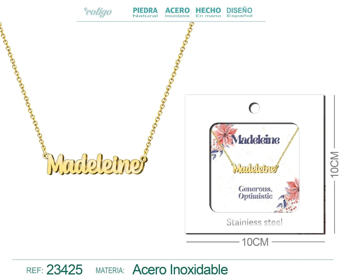 Collar con Nombre Madeleine - Diseño en Inglés - Acero Inoxidable Bañado en Oro 14K