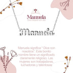 Collar con nombre Manuela en acero inoxidable plateado resistente al agua joya con significado regalo para mujer.