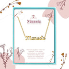 Collar Edición Nombre "manuela" - Protección Y Luz Bañada en Oro 14K acabado