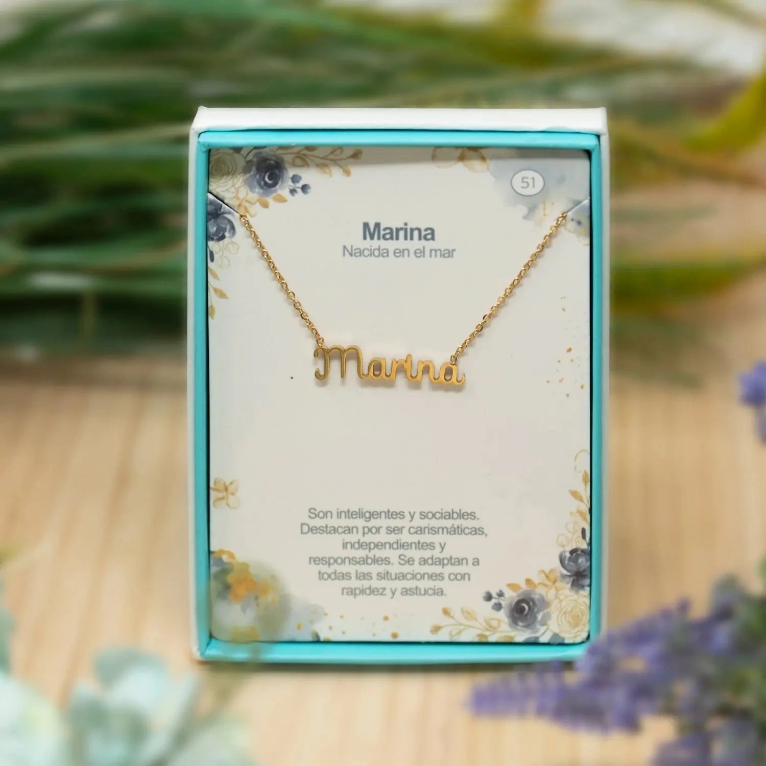 Collar Edición Nombre "marina" - el Tesoro del Mar Dorado 14K detalle