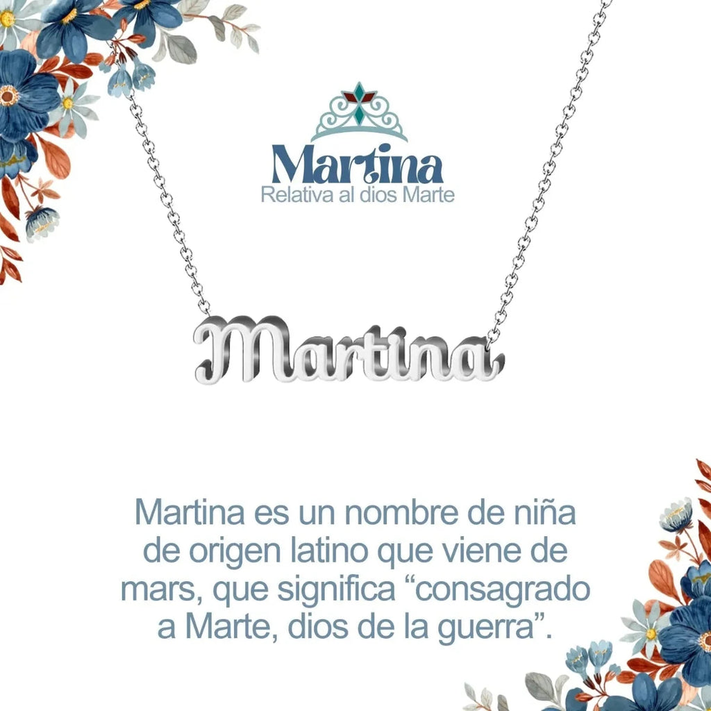 Collar con nombre Martina en acero inoxidable plateado resistente al agua joya fuerte regalo para mujer deportista.