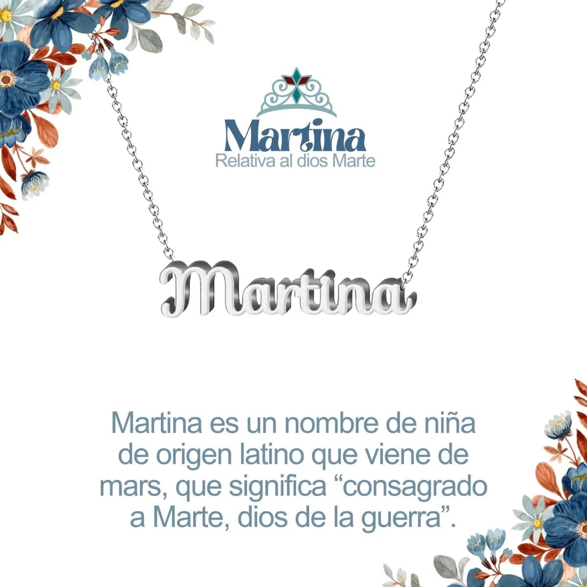 Collar con nombre Martina en acero inoxidable plateado resistente al agua joya fuerte regalo para mujer deportista.