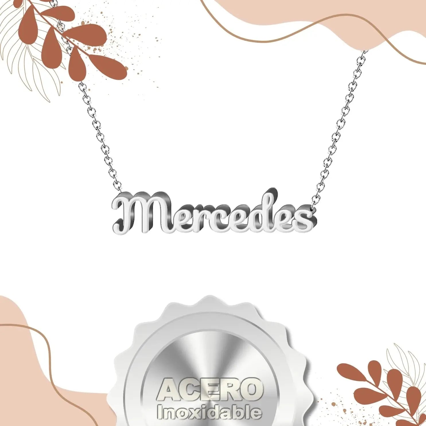 Collar Edición Nombre "mercedes" - Acero Tono Plateado textura