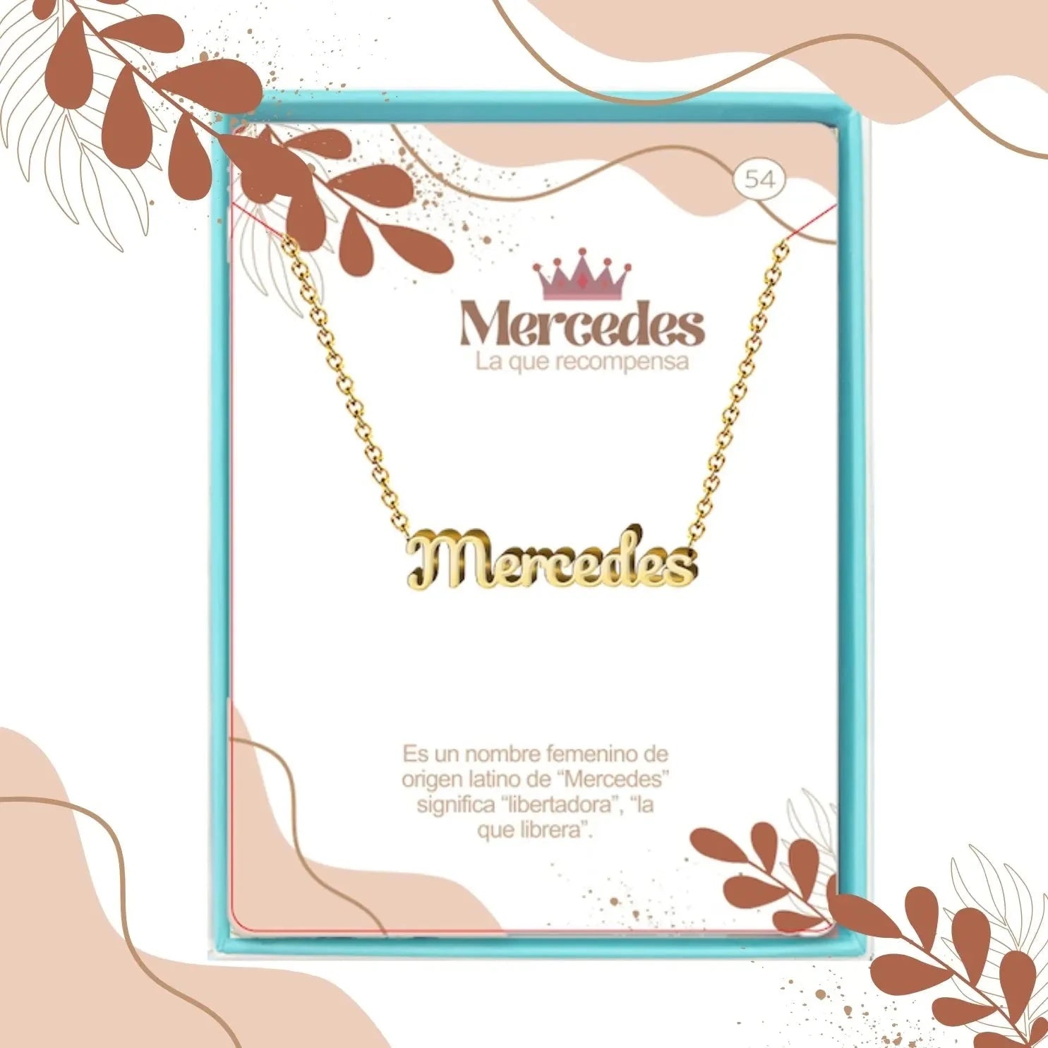 Collar Edición Nombre "mercedes" - Gracia Y Generosidad Bañada en Oro 14K acabado