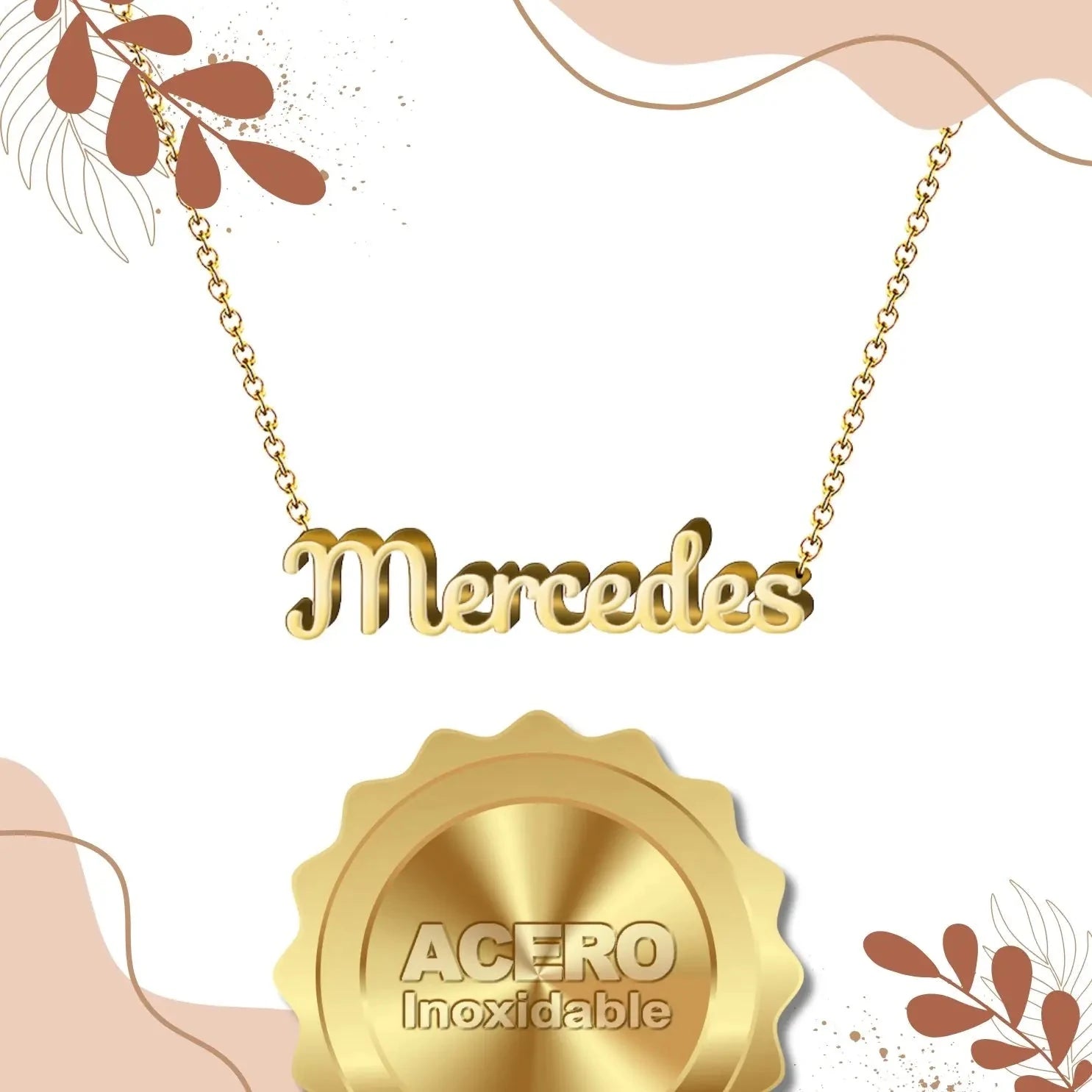 Collar Edición Nombre "mercedes" - Gracia Y Generosidad Bañada en Oro 14K textura