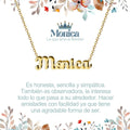 Collar con nombre Mónica diseño elegante bañado en oro 14k significado de única y consejera regalo para mujer.