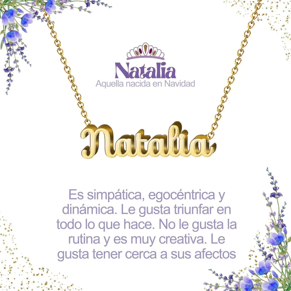 Collar con nombre Natalia diseño elegante bañado en oro 14k significado de nacimiento y vida regalo para cumpleaños mujer.