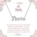 Collar con nombre Nuria en acero inoxidable plateado resistente al agua joya luminosa regalo para mujer.