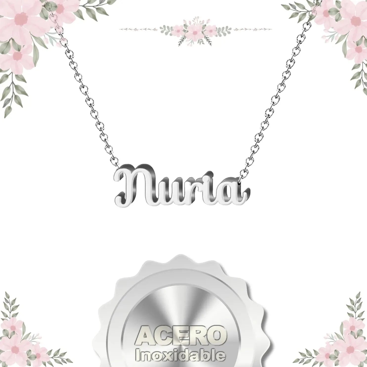 Collar Edición Nombre "nuria" - Acero Tono Plateado textura