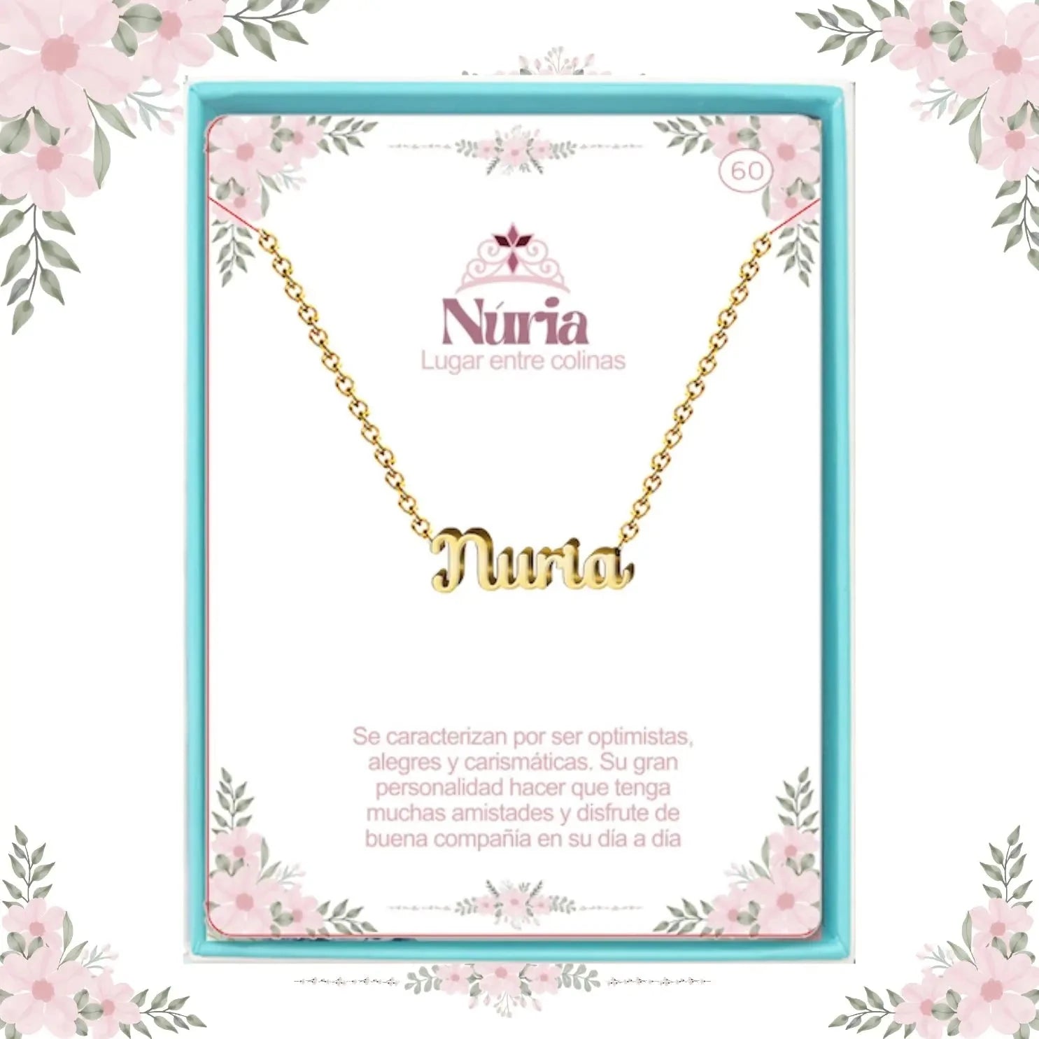 Collar Edición Nombre "nuria" - la Luz Que Guía Bañada en Oro 14K acabado