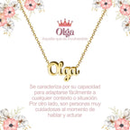 Collar con nombre Olga diseño elegante bañado en oro 14k significado de santa y sublime regalo mujer.